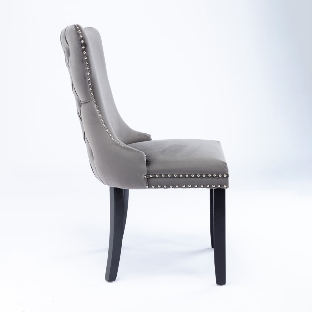 8x Velvet Upholstered Dining Chairs Tufted Wingback Side Chair with Studs Trim Solid Wood Legs for Kitchen - Cosy Abode