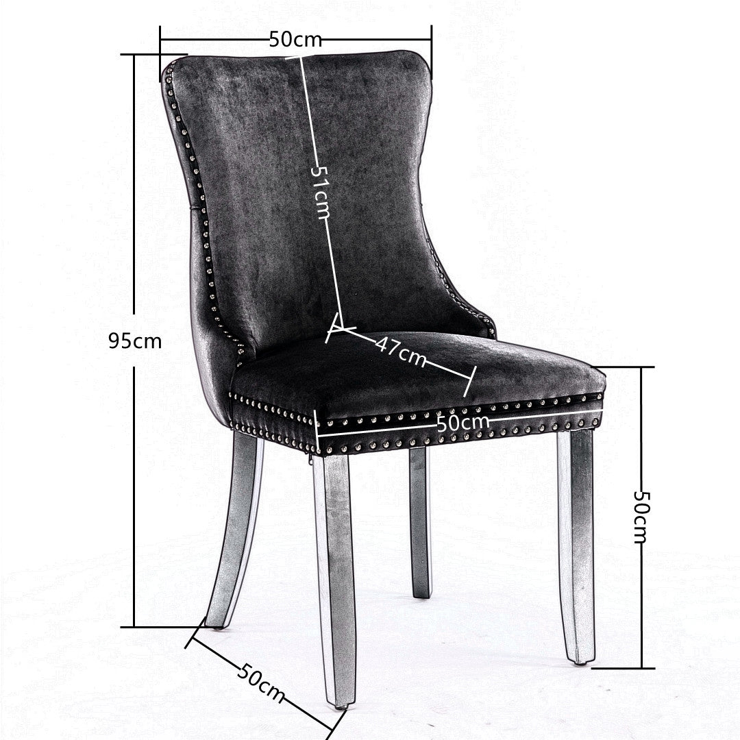 8x Velvet Upholstered Dining Chairs Tufted Wingback Side Chair with Studs Trim Solid Wood Legs for Kitchen - Cosy Abode