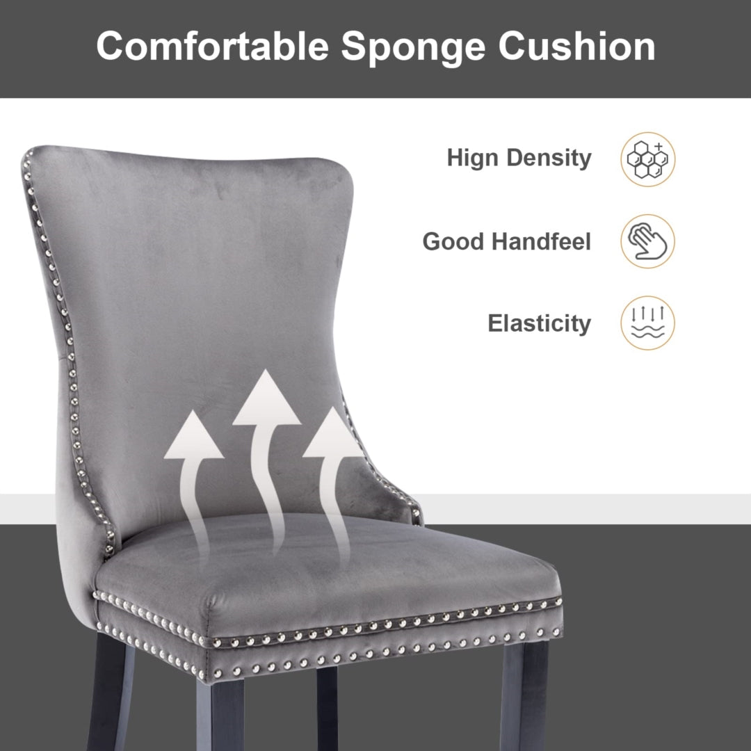 8x Velvet Upholstered Dining Chairs Tufted Wingback Side Chair with Studs Trim Solid Wood Legs for Kitchen - Cosy Abode