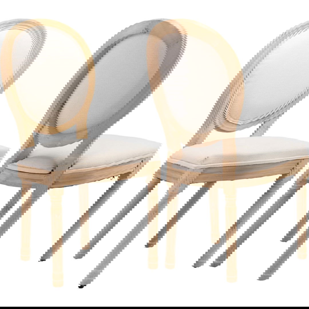 AADEN 2x Linen Dining Chairs with Solid Wood Legs- Beige - Cosy Abode
