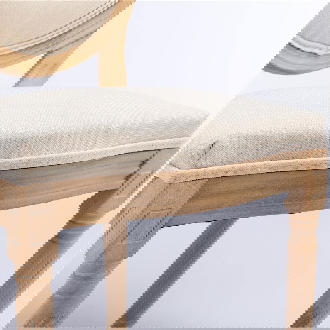 AADEN 2x Linen Dining Chairs with Solid Wood Legs- Beige - Cosy Abode