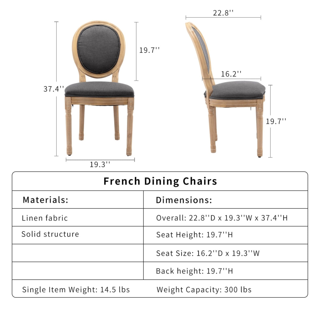 AADEN 2x Linen Dining Chairs with Solid Wood Legs- Grey - Cosy Abode