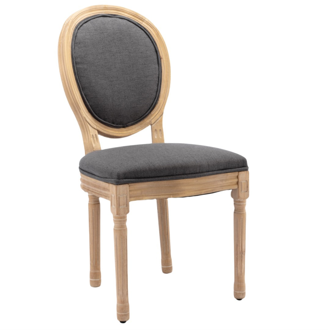 AADEN 2x Linen Dining Chairs with Solid Wood Legs- Grey - Cosy Abode