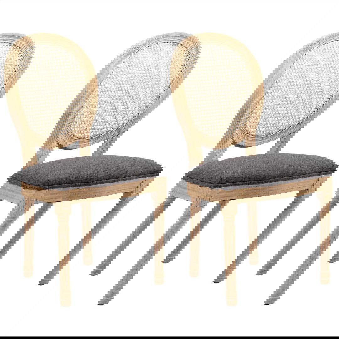 AADEN 2x Rattan Dining Chairs with Solid Wood Legs- Grey - Cosy Abode