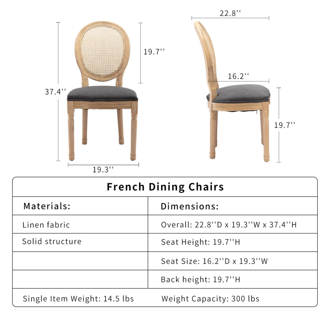 AADEN 2x Rattan Dining Chairs with Solid Wood Legs- Grey - Cosy Abode
