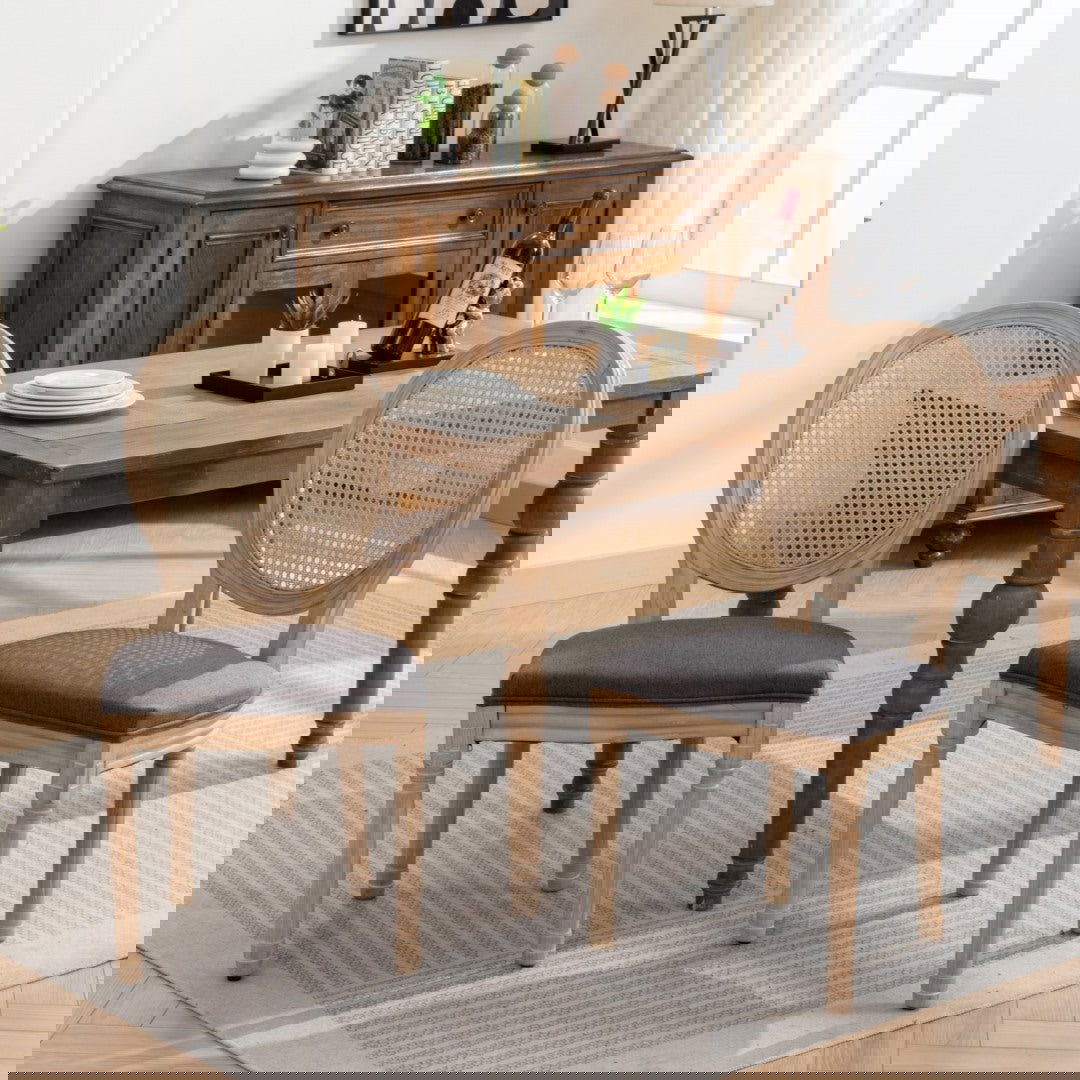AADEN 2x Rattan Dining Chairs with Solid Wood Legs- Grey - Cosy Abode