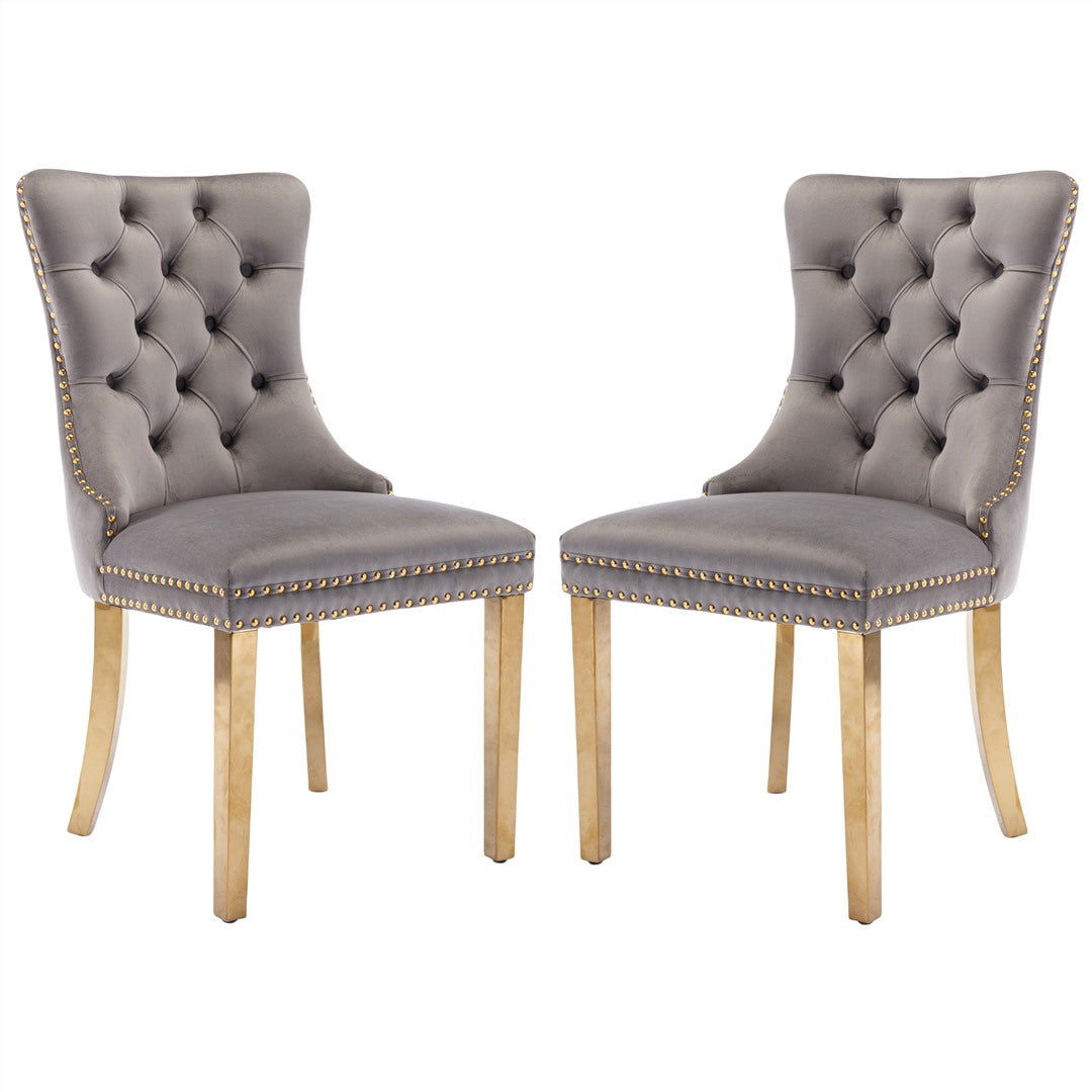 AADEN 2x Velvet Dining Chairs with Golden Metal Legs-Black - Cosy Abode