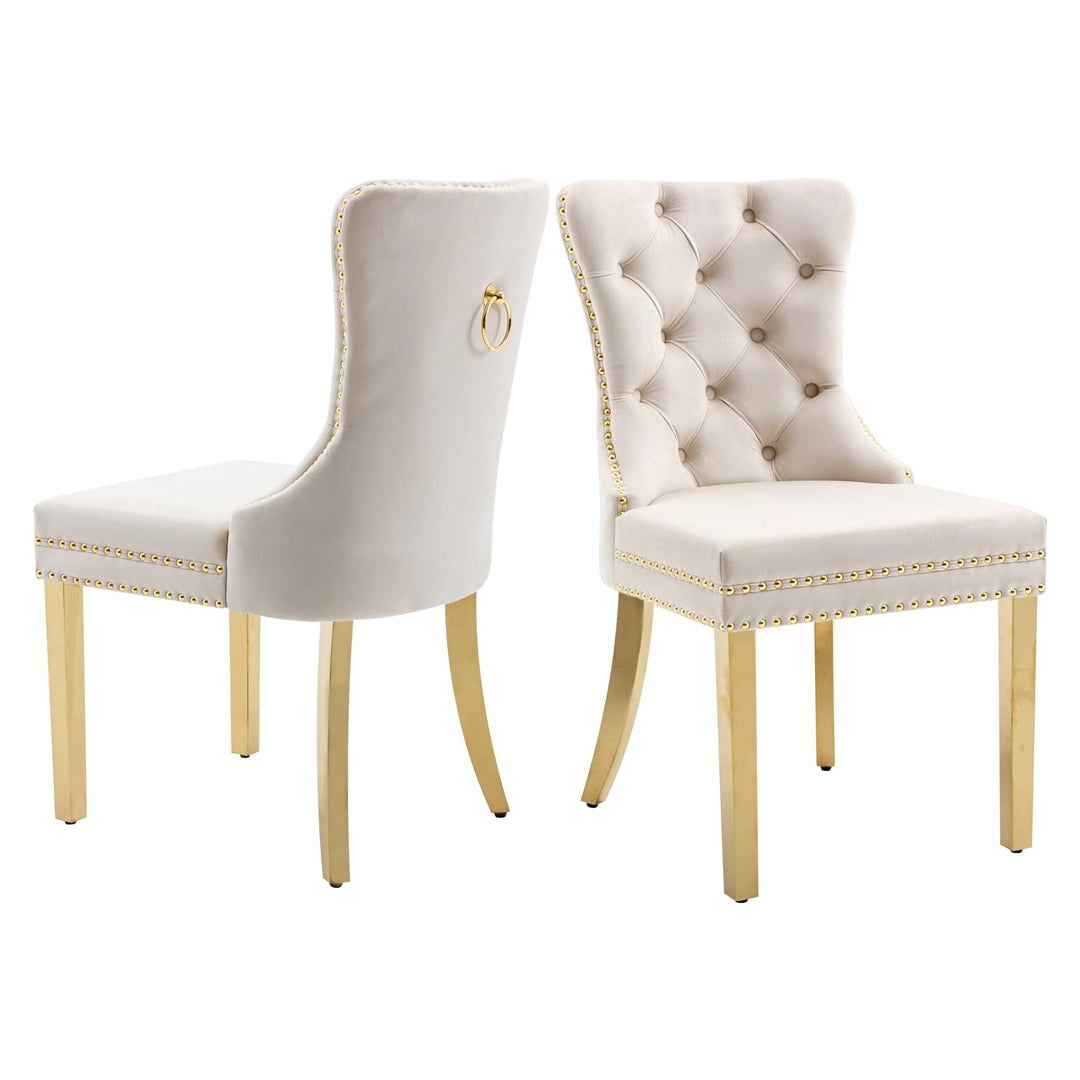 AADEN 2x Velvet Dining Chairs with Golden Metal Legs-Black - Cosy Abode