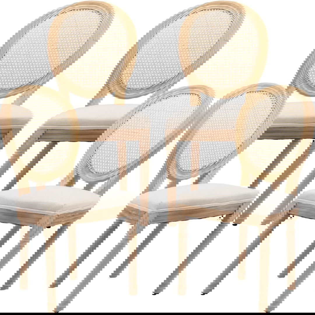 AADEN 4x Rattan Dining Chairs with Solid Wood Legs- Beige - Cosy Abode
