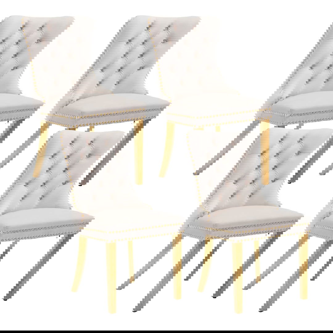 AADEN 4x Velvet Dining Chairs with Golden Metal Legs-Black - Cosy Abode