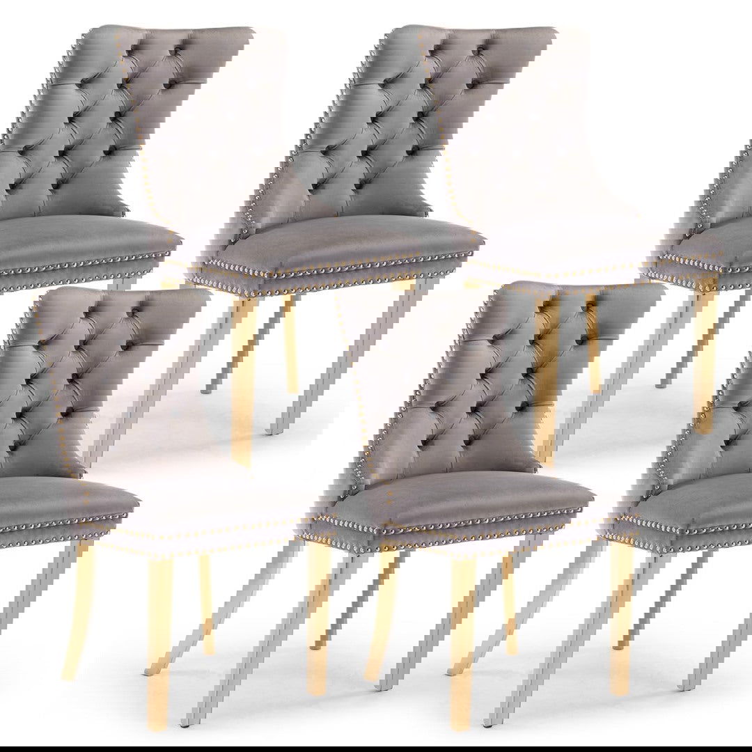 AADEN 4x Velvet Dining Chairs with Golden Metal Legs-Black - Cosy Abode