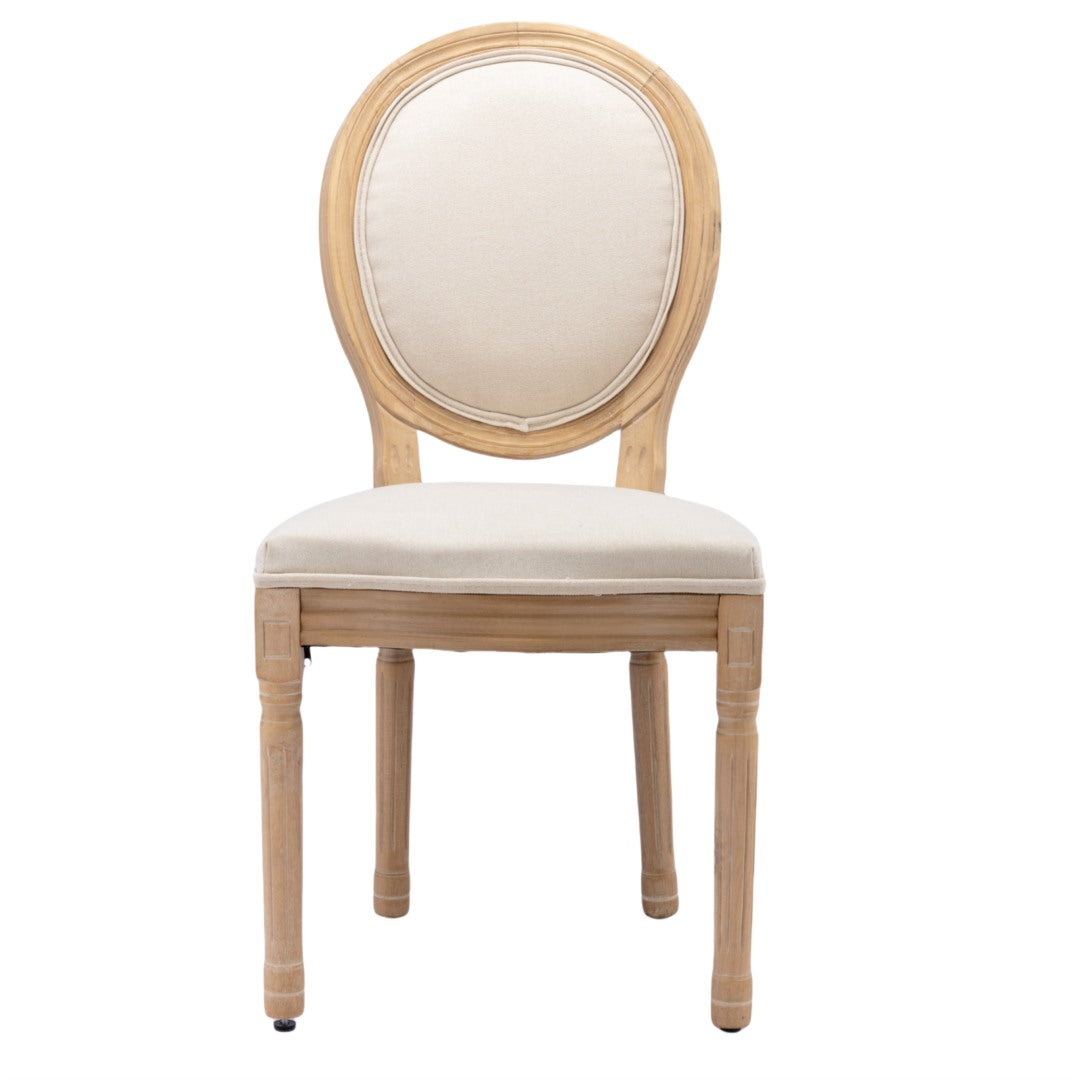 AADEN 6x Linen Dining Chairs with Solid Wood Legs- Beige - Cosy Abode