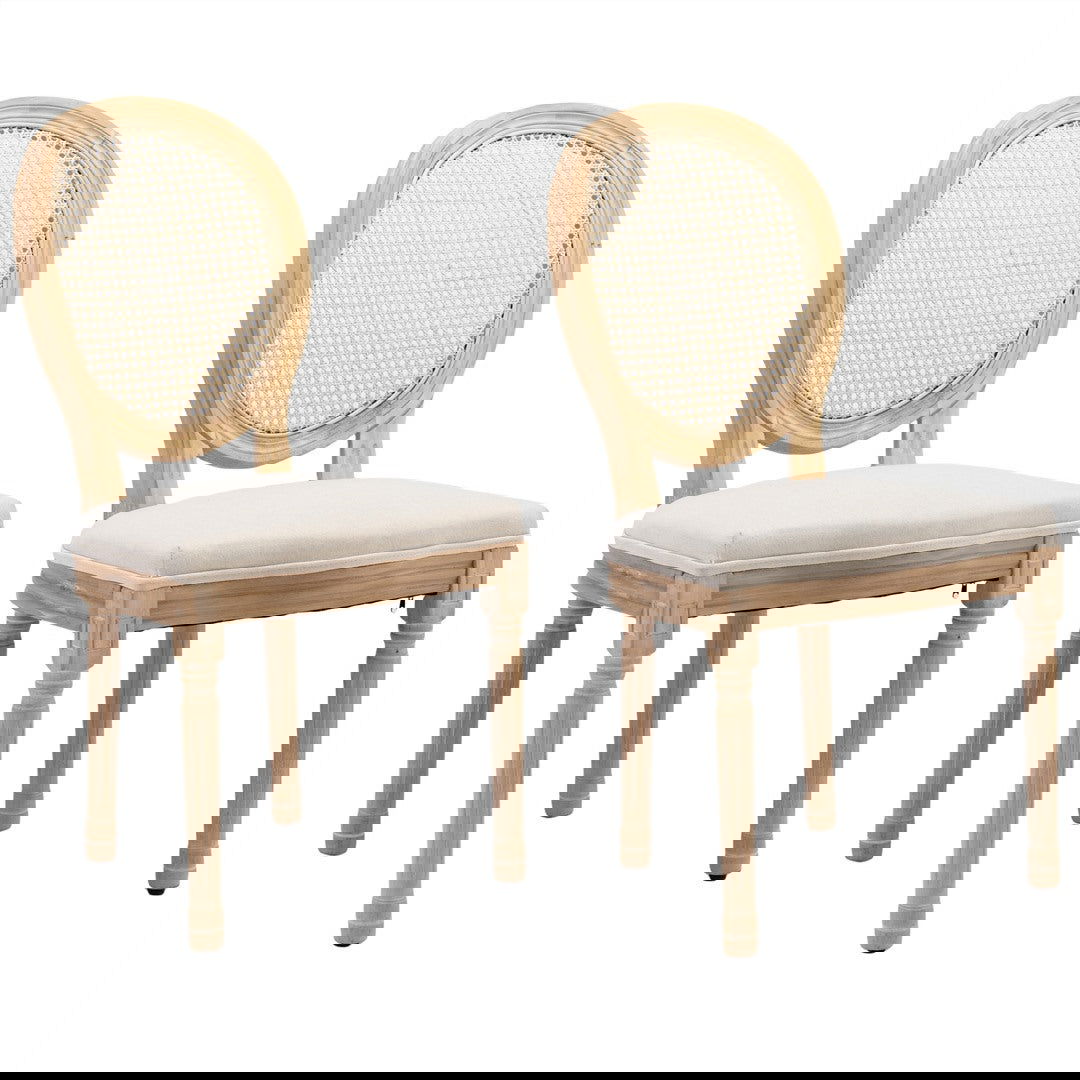 AADEN 8x Rattan Dining Chairs with Solid Wood Legs- Beige - Cosy Abode
