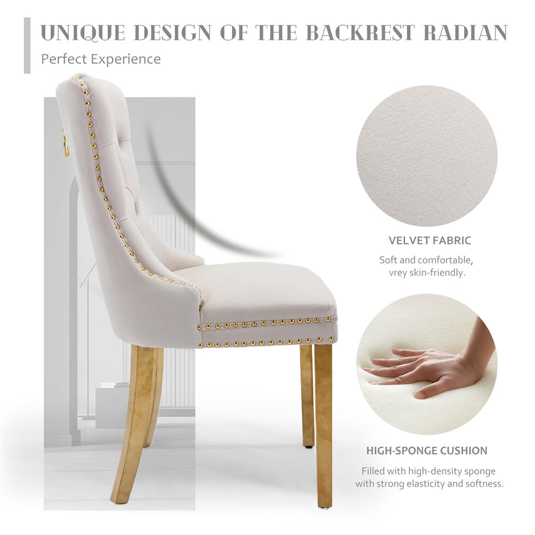 AADEN 8x Velvet Dining Chairs with Golden Metal Legs-Black - Cosy Abode