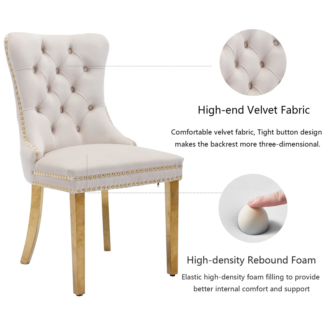 AADEN 8x Velvet Dining Chairs with Golden Metal Legs-Black - Cosy Abode