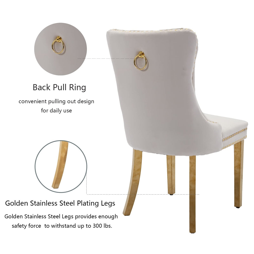 AADEN 8x Velvet Dining Chairs with Golden Metal Legs-Black - Cosy Abode