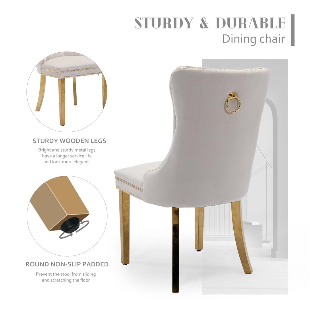 AADEN 8x Velvet Dining Chairs with Golden Metal Legs-Black - Cosy Abode
