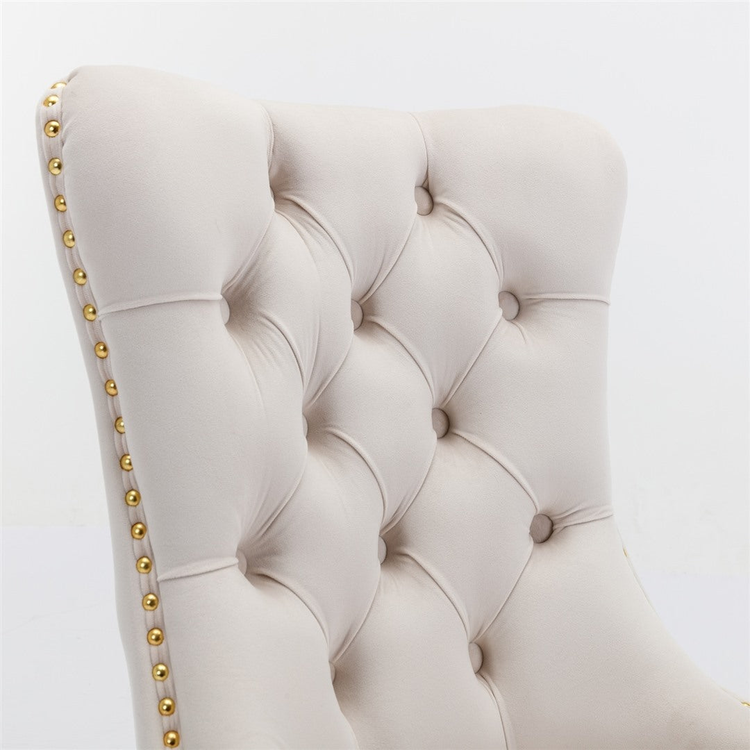 AADEN 8x Velvet Dining Chairs with Golden Metal Legs-Black - Cosy Abode
