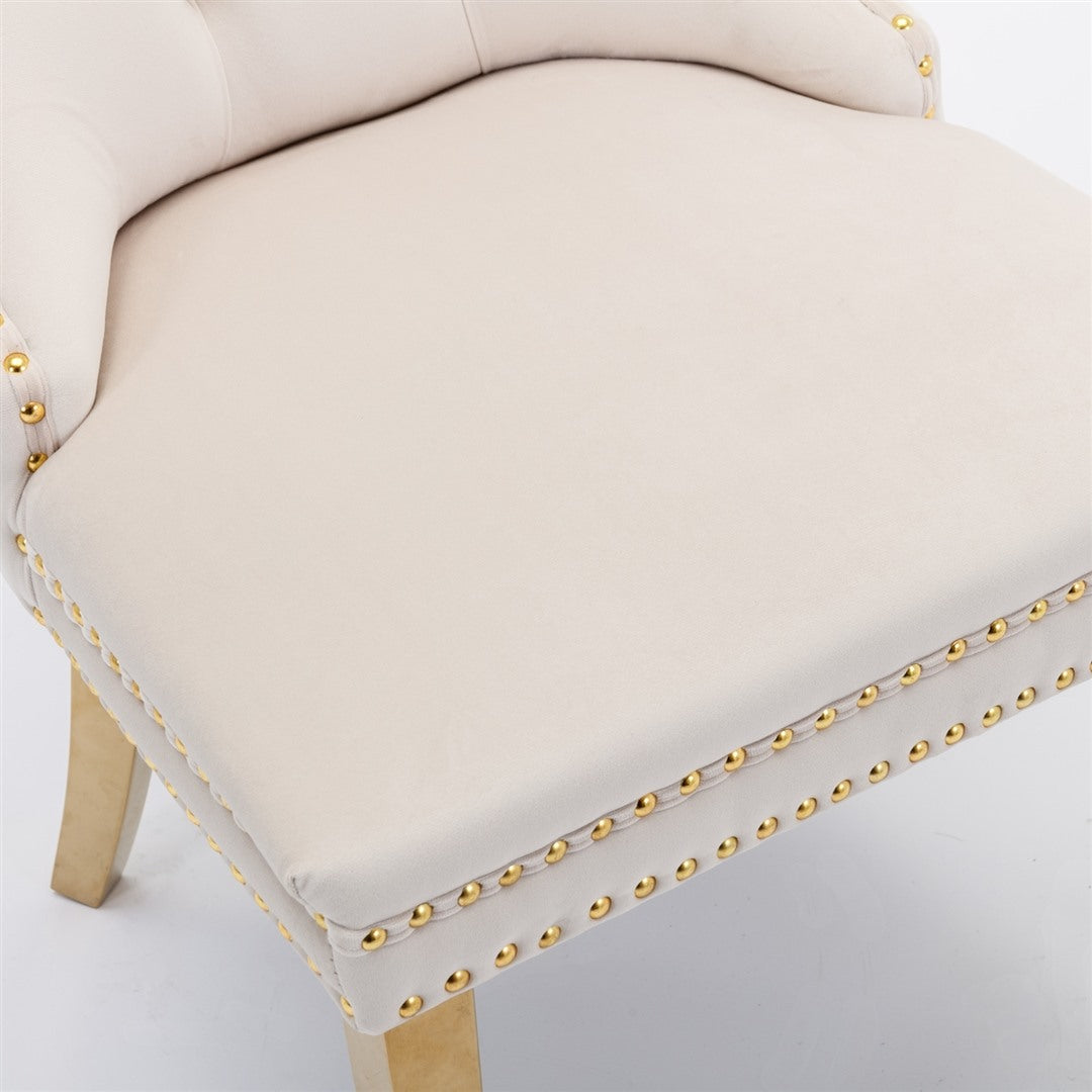 AADEN 8x Velvet Dining Chairs with Golden Metal Legs-Black - Cosy Abode