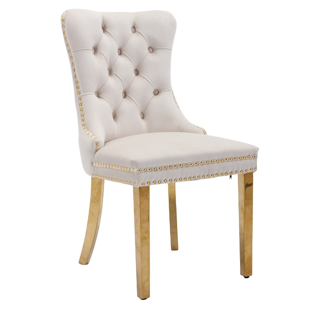 AADEN 8x Velvet Dining Chairs with Golden Metal Legs-Black - Cosy Abode