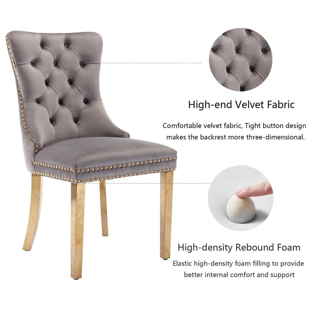 AADEN 8x Velvet Dining Chairs with Golden Metal Legs-Black - Cosy Abode