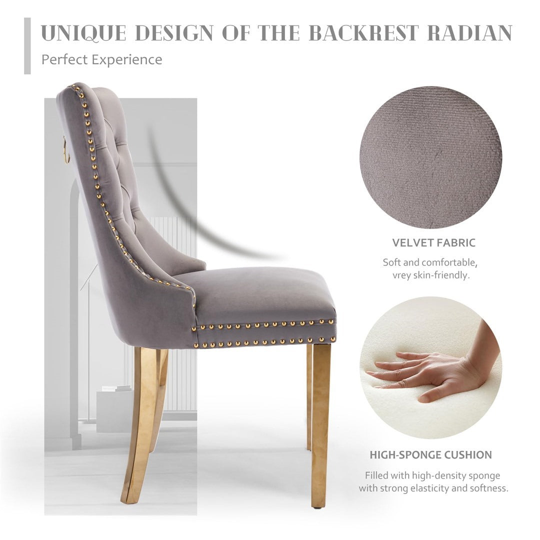 AADEN 8x Velvet Dining Chairs with Golden Metal Legs-Black - Cosy Abode