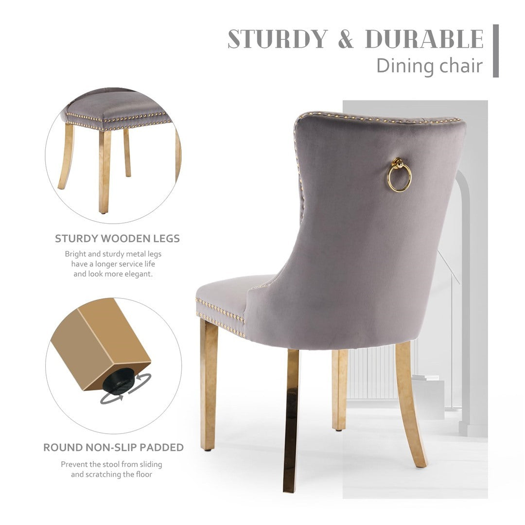 AADEN 8x Velvet Dining Chairs with Golden Metal Legs-Black - Cosy Abode