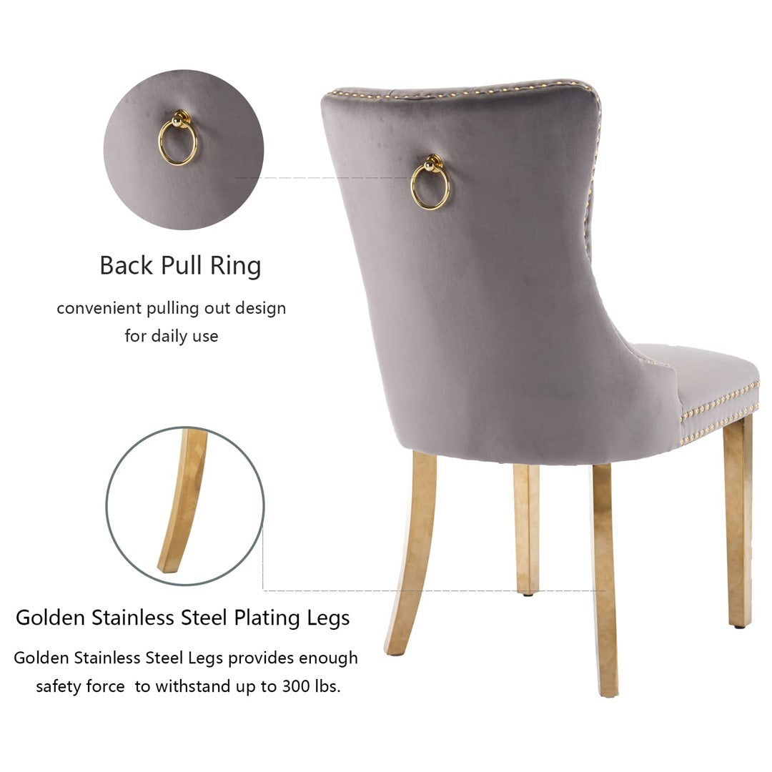 AADEN 8x Velvet Dining Chairs with Golden Metal Legs-Black - Cosy Abode