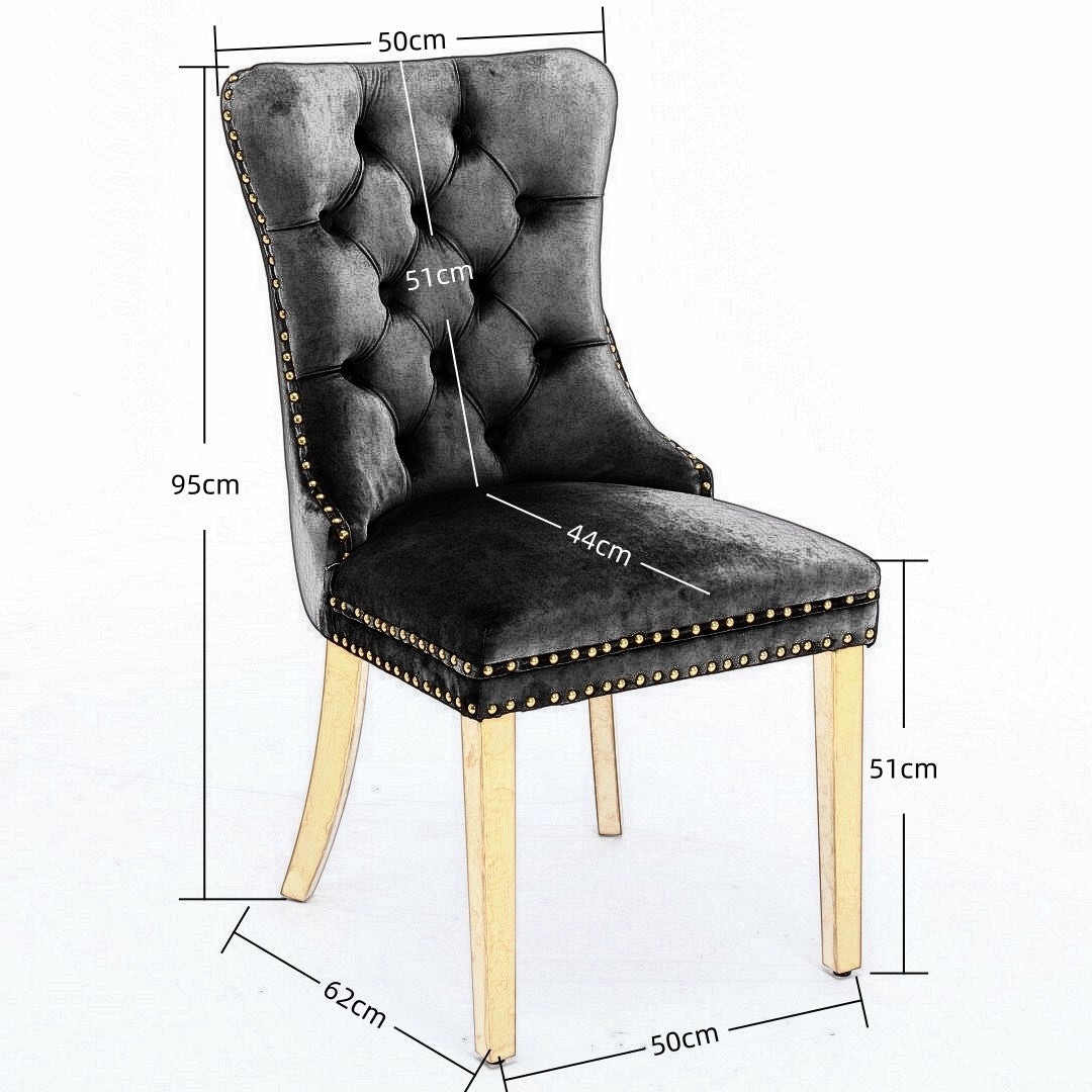 AADEN 8x Velvet Dining Chairs with Golden Metal Legs-Black - Cosy Abode