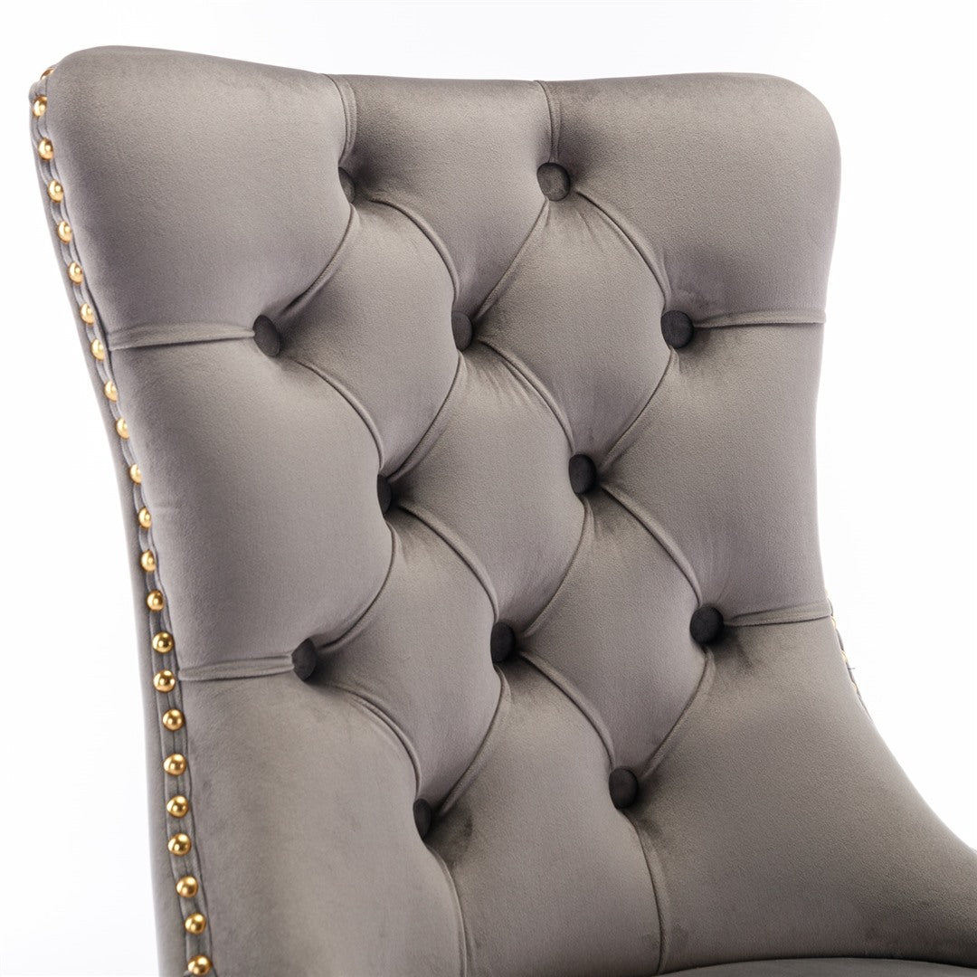 AADEN 8x Velvet Dining Chairs with Golden Metal Legs-Black - Cosy Abode