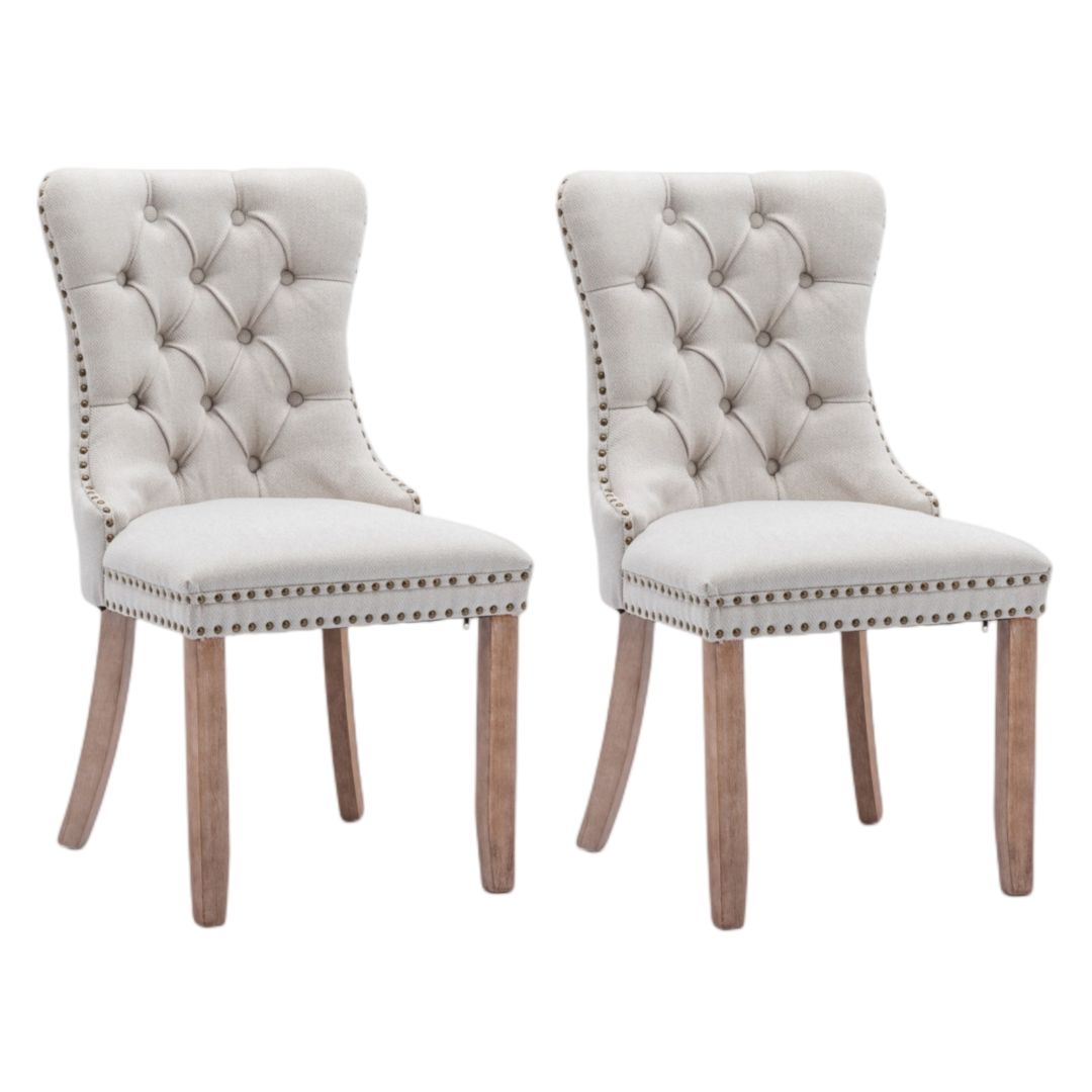 AADEN Modern Elegant Button-Tufted Upholstered Fabric with Studs Trim and Wooden legs Dining Side Chair-Beige - Cosy Abode