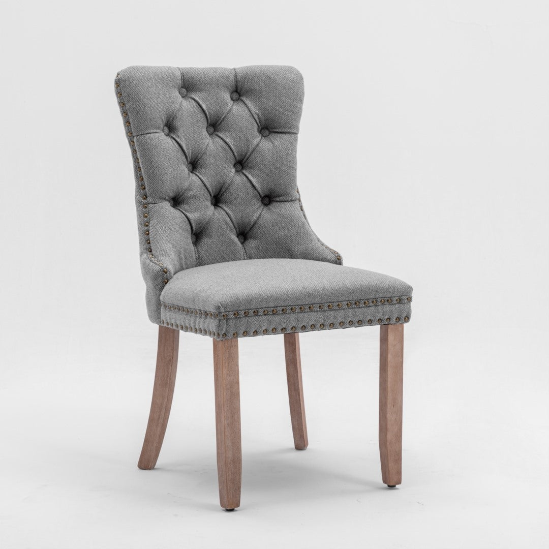 AADEN Modern Elegant Button-Tufted Upholstered Fabric with Studs Trim and Wooden legs Dining Side Chair-Gray - Cosy Abode