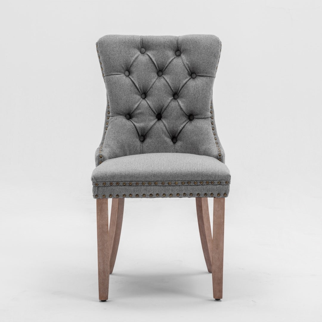 AADEN Modern Elegant Button-Tufted Upholstered Fabric with Studs Trim and Wooden legs Dining Side Chair-Gray - Cosy Abode