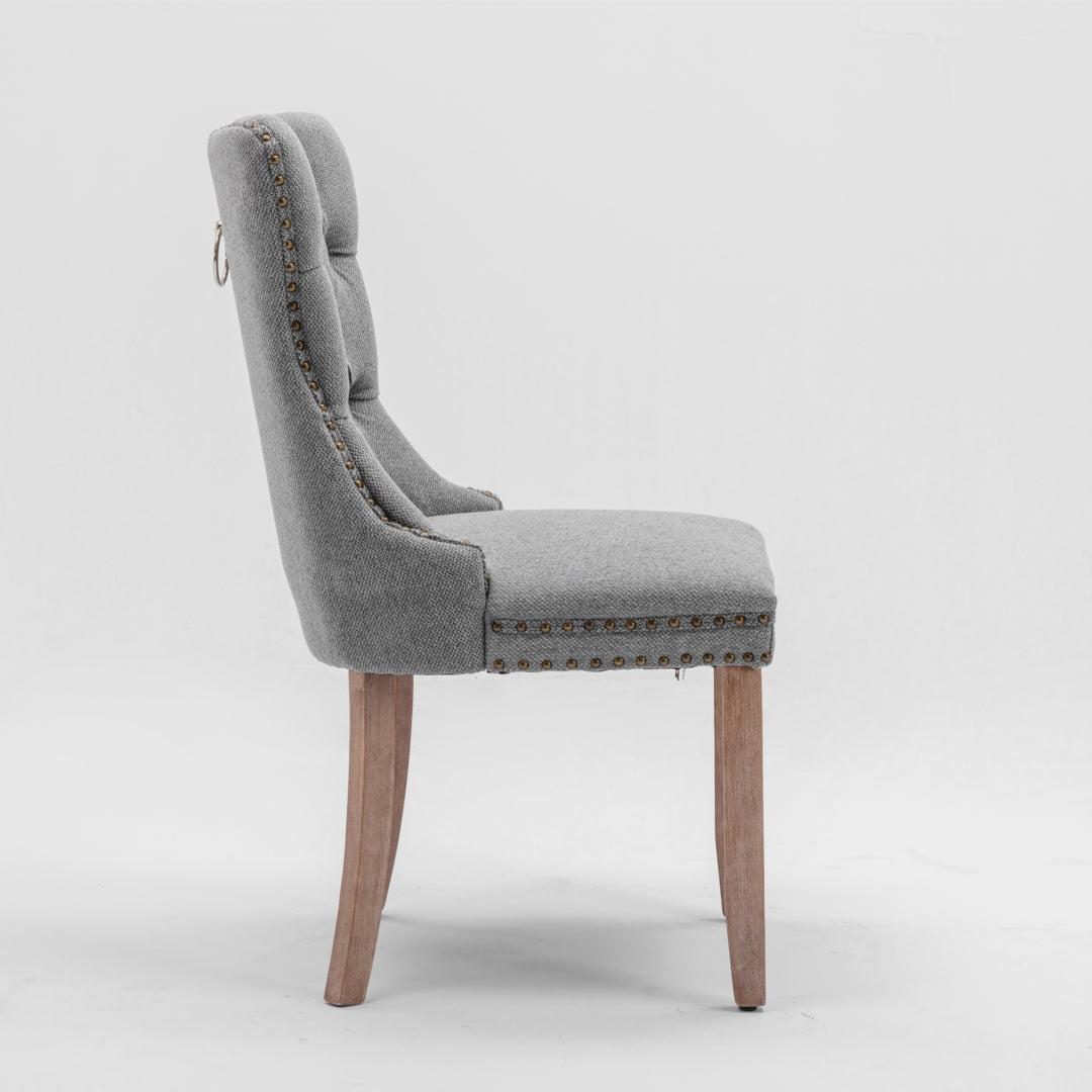 AADEN Modern Elegant Button-Tufted Upholstered Fabric with Studs Trim and Wooden legs Dining Side Chair-Gray - Cosy Abode