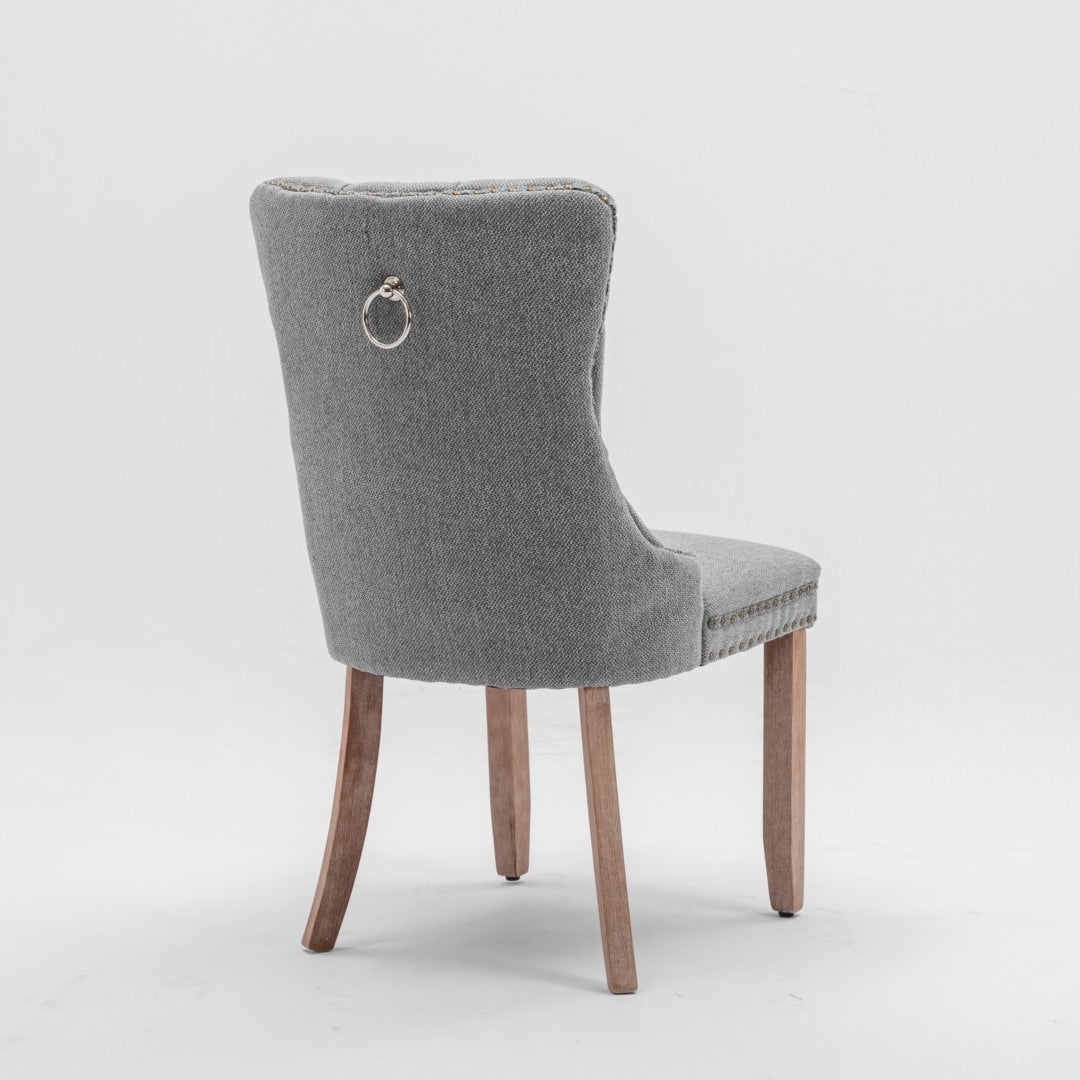 AADEN Modern Elegant Button-Tufted Upholstered Fabric with Studs Trim and Wooden legs Dining Side Chair-Gray - Cosy Abode