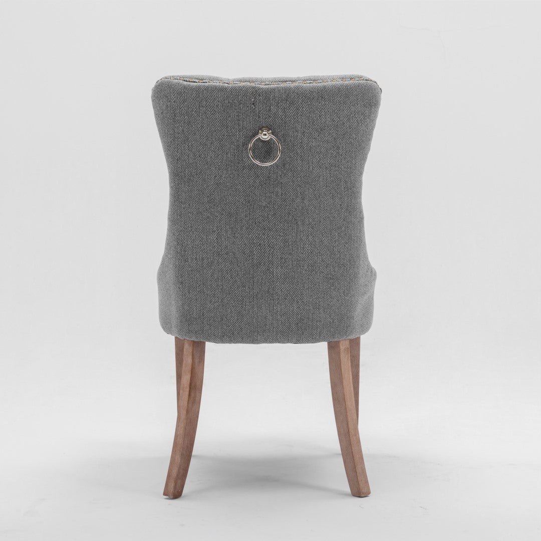 AADEN Modern Elegant Button-Tufted Upholstered Fabric with Studs Trim and Wooden legs Dining Side Chair-Gray - Cosy Abode