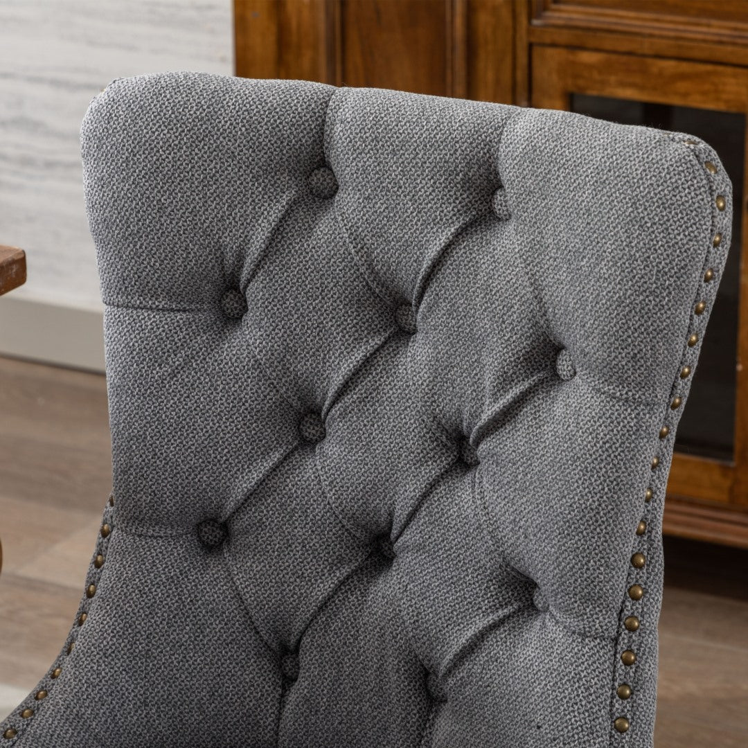 AADEN Modern Elegant Button-Tufted Upholstered Fabric with Studs Trim and Wooden legs Dining Side Chair-Gray - Cosy Abode