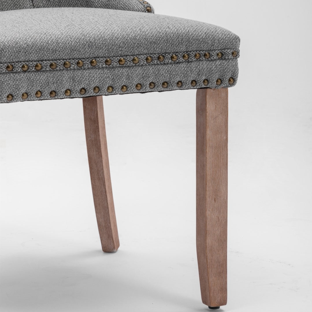 AADEN Modern Elegant Button-Tufted Upholstered Fabric with Studs Trim and Wooden legs Dining Side Chair-Gray - Cosy Abode