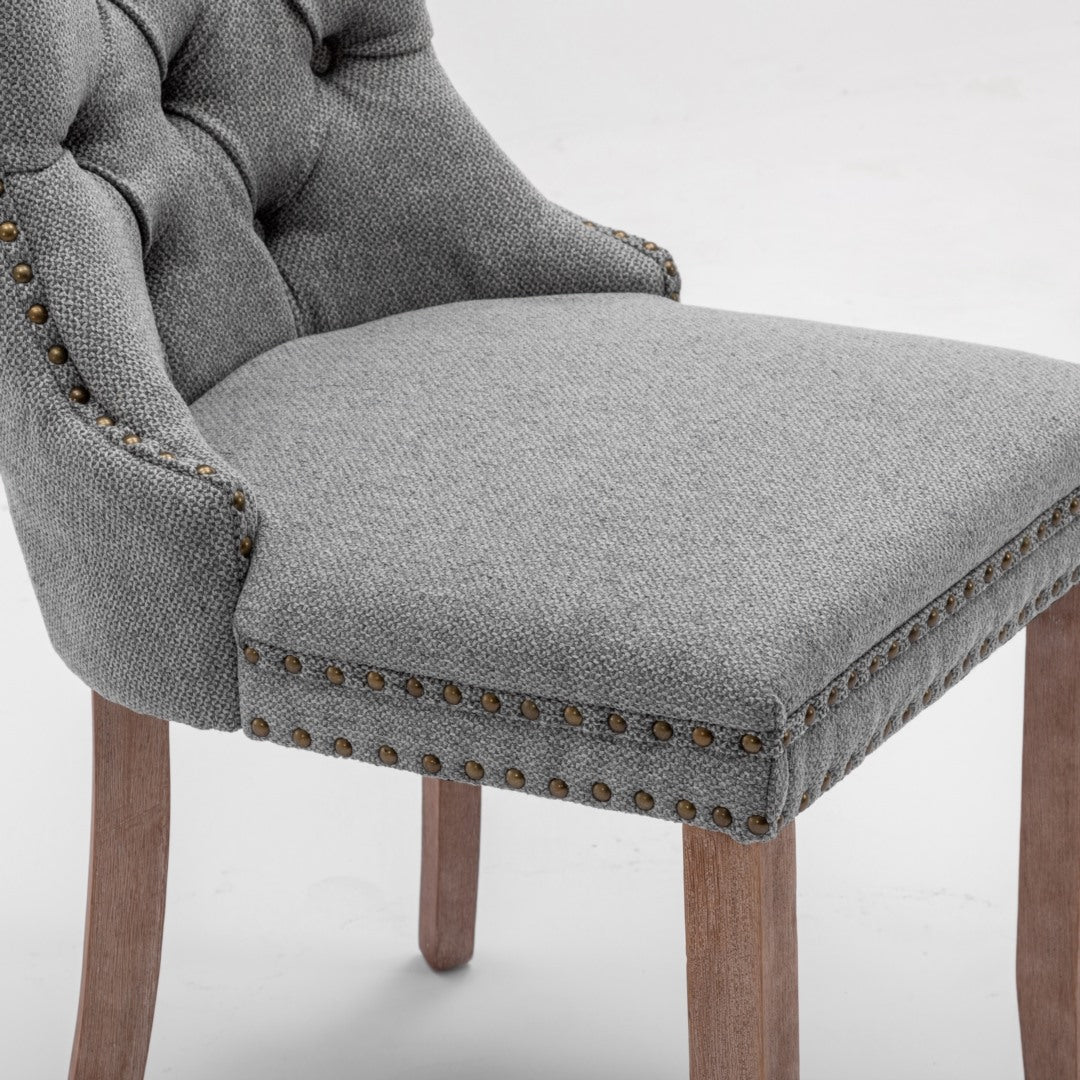 AADEN Modern Elegant Button-Tufted Upholstered Fabric with Studs Trim and Wooden legs Dining Side Chair-Gray - Cosy Abode