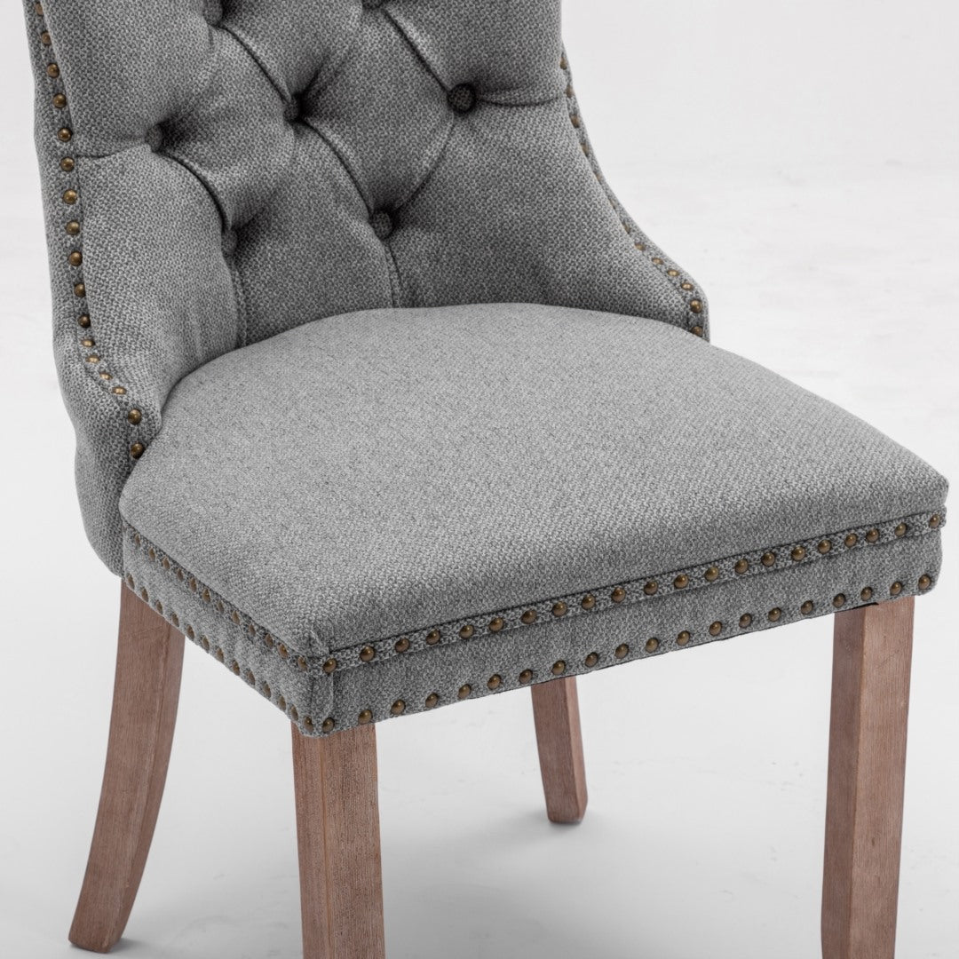 AADEN Modern Elegant Button-Tufted Upholstered Fabric with Studs Trim and Wooden legs Dining Side Chair-Gray - Cosy Abode