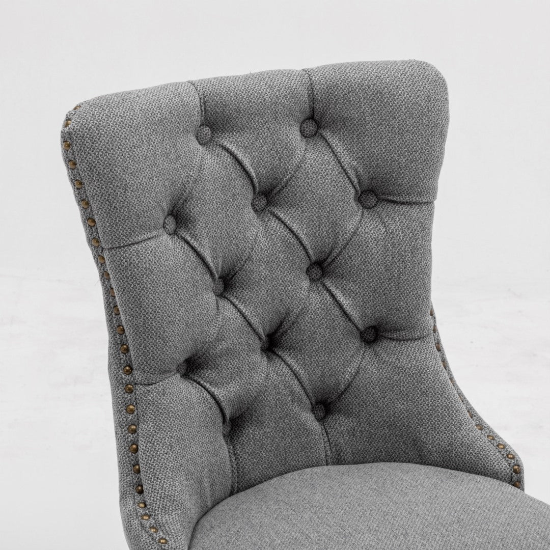 AADEN Modern Elegant Button-Tufted Upholstered Fabric with Studs Trim and Wooden legs Dining Side Chair-Gray - Cosy Abode