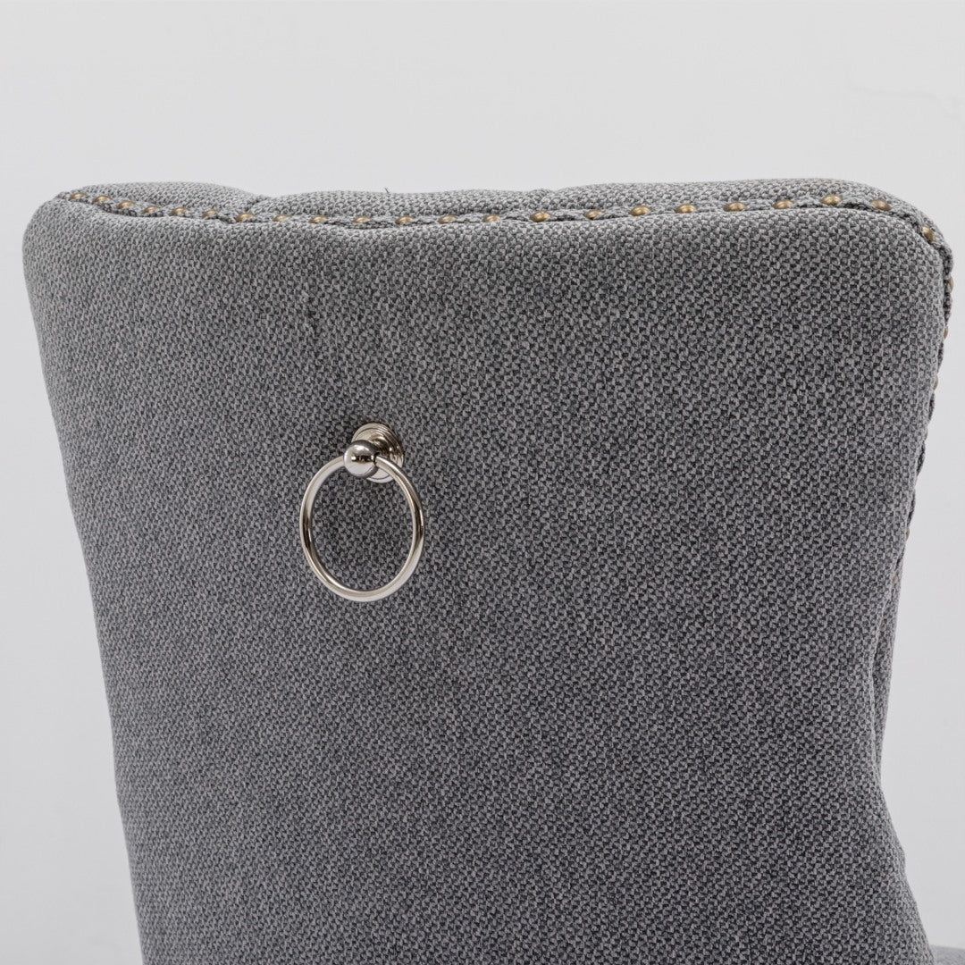 AADEN Modern Elegant Button-Tufted Upholstered Fabric with Studs Trim and Wooden legs Dining Side Chair-Gray - Cosy Abode
