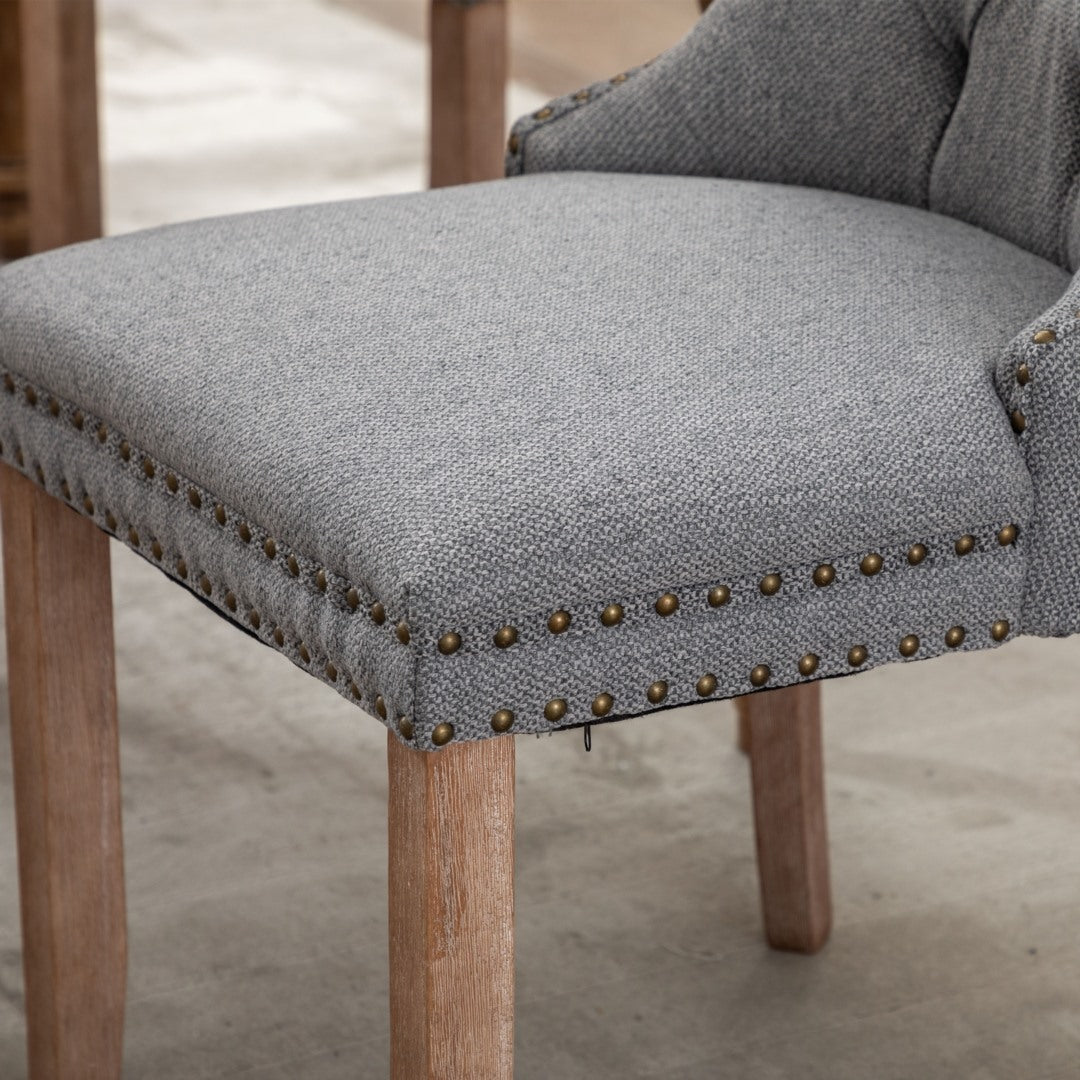 AADEN Modern Elegant Button-Tufted Upholstered Fabric with Studs Trim and Wooden legs Dining Side Chair-Gray - Cosy Abode