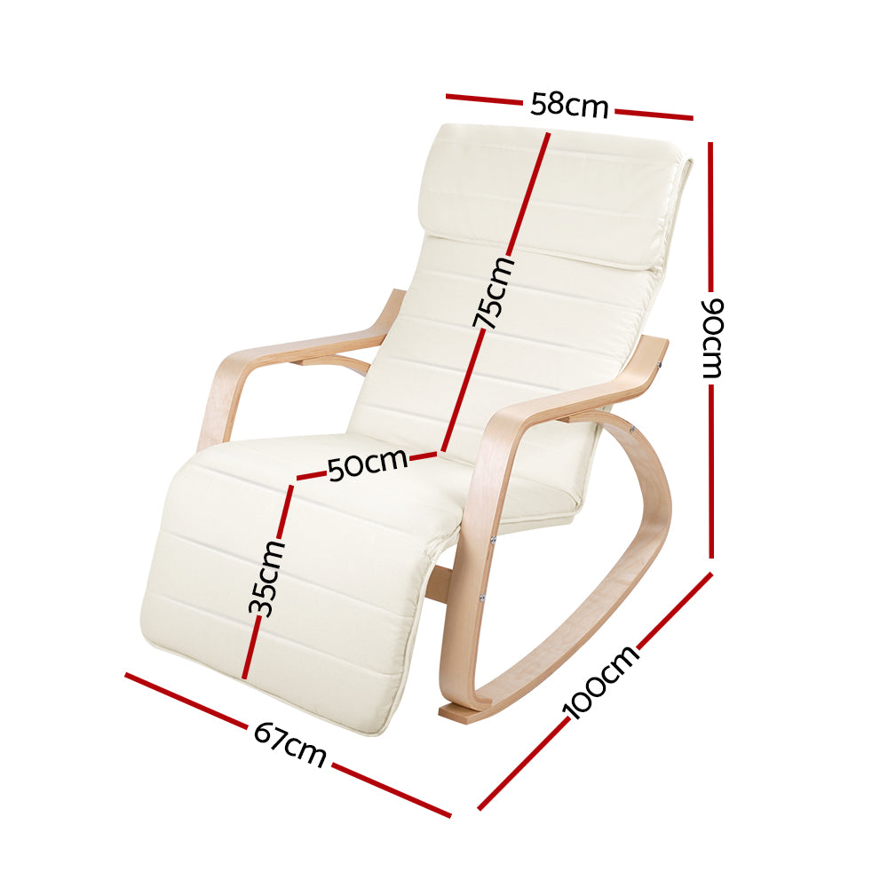 Artiss Rocking Armchair Bentwood Frame With Footrest Beige Afton - Cosy Abode