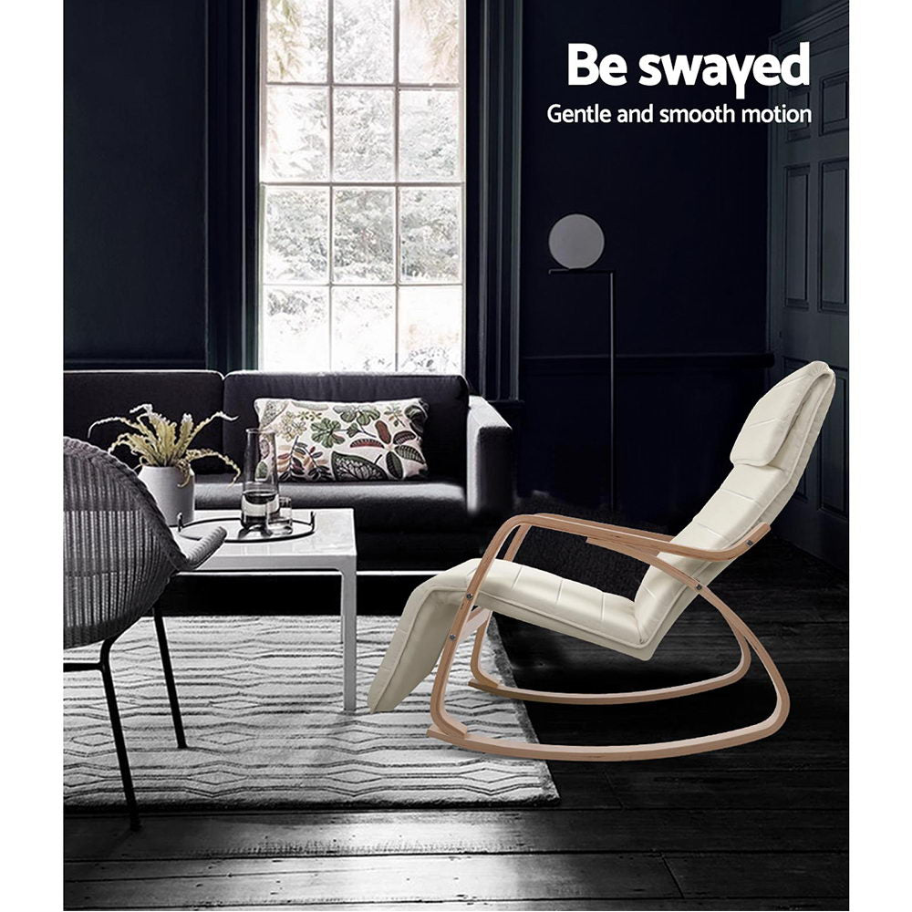 Artiss Rocking Armchair Bentwood Frame With Footrest Beige Afton - Cosy Abode