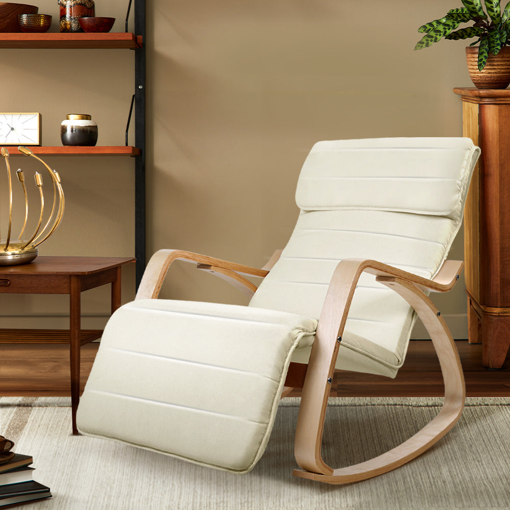 Artiss Rocking Armchair Bentwood Frame With Footrest Beige Afton - Cosy Abode