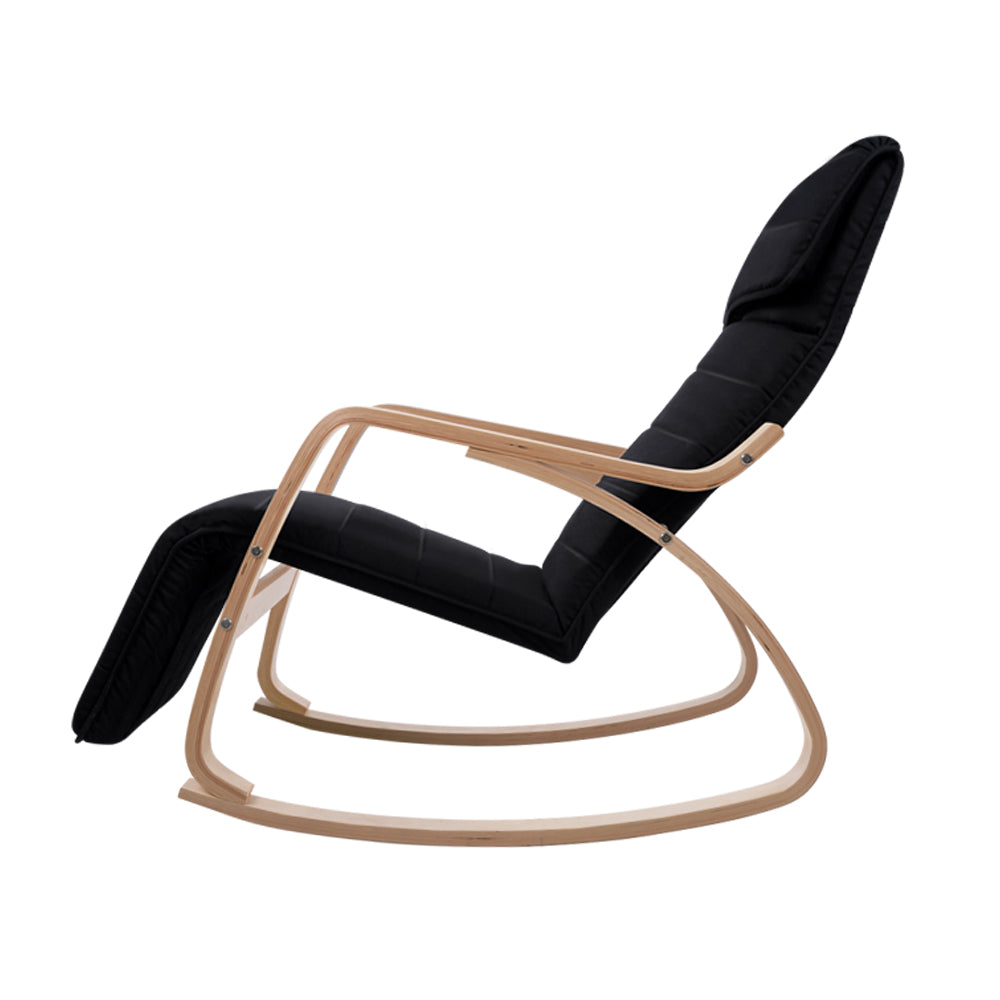 Artiss Rocking Armchair Bentwood Frame With Footrest Black Afton - Cosy Abode