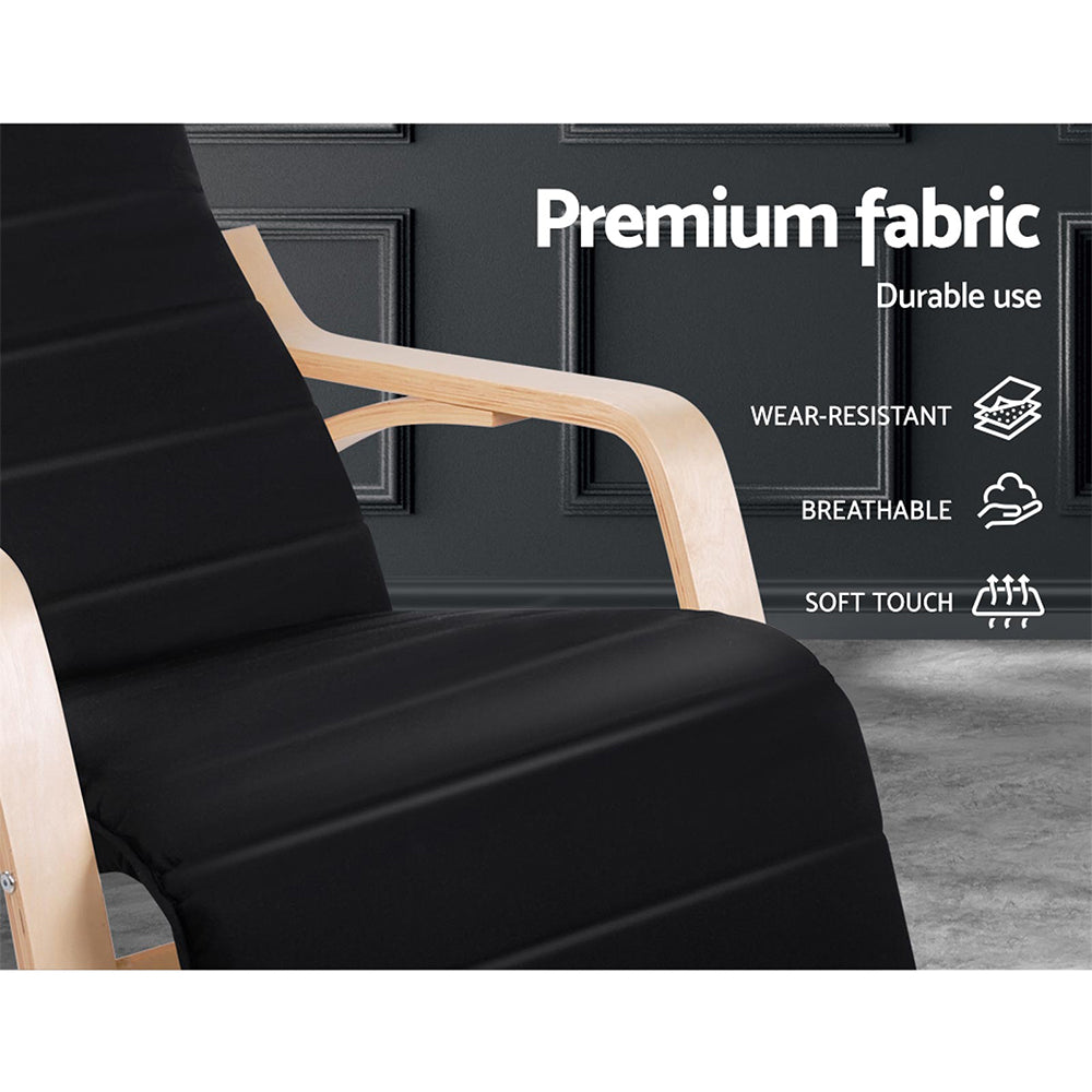 Artiss Rocking Armchair Bentwood Frame With Footrest Black Afton - Cosy Abode