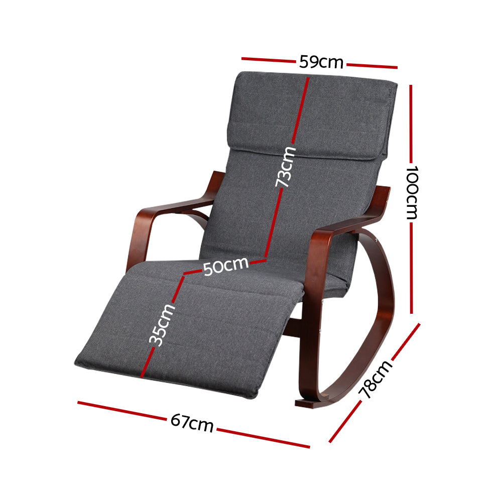 Artiss Rocking Armchair Bentwood Frame With Footrest Charcoal Afton - Cosy Abode