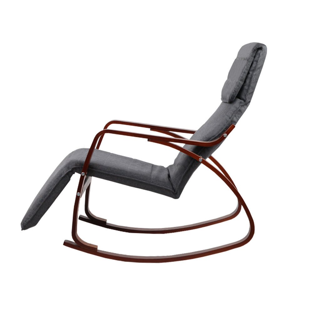 Artiss Rocking Armchair Bentwood Frame With Footrest Charcoal Afton - Cosy Abode